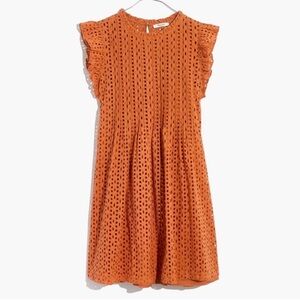 MADEWELL Eyelet Ruffle-Sleeve Pintuck Mini Dress Women’s XX-Large